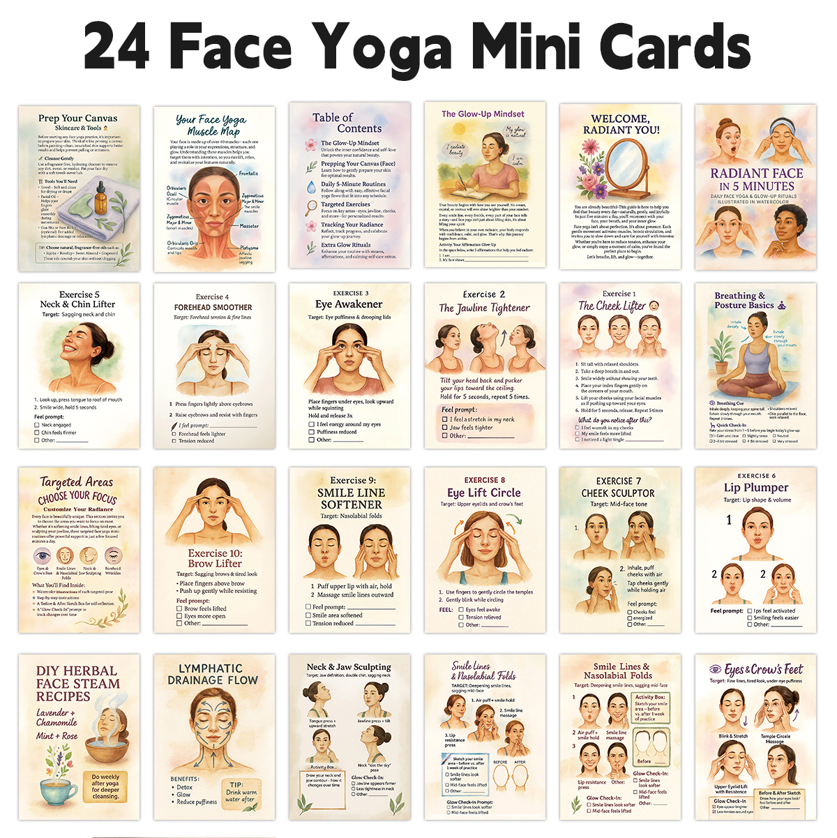 24pcs Radiant Face Yoga Cards, – Health Wellness Card recenzja i cena